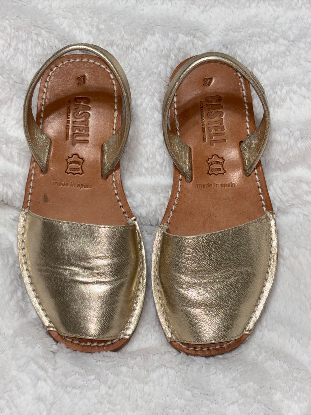 Castell Women's Metallic Gold Leather Sandals EU Size 37 Made in Spain 🇪🇸